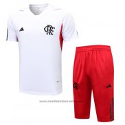 Ensemble Survetement Flamengo Manche Courte 23-24 Blanc - Pantalon Corto