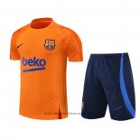 Ensemble Survetement FC Barcelone Manche Courte 2022-2023 Orange - Pantalon Corto